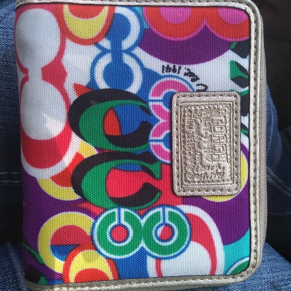 Multi colored COACH poppy wallet Gold lining